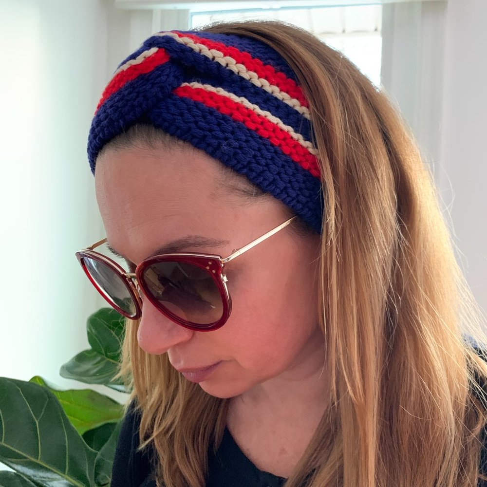 Gucci Wool Blend Twist Headband In Navy and Red - Picture 1 of 4